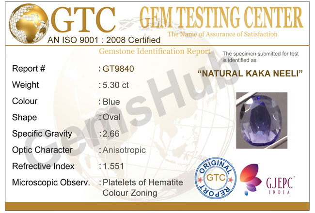 Natural Kaka Neeli Stone 5.30 ct